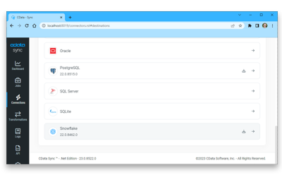 Screenshot showing connections to services selected as destination in CData Sync